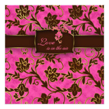 Elegant Wedding Invitation Gold Floral Pink Brown