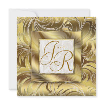 Elegant Wedding Invitation Leaf Floral Gold Light