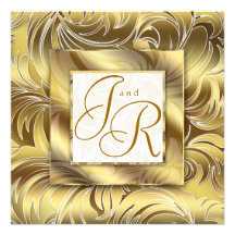 Elegant Wedding Invitation Leaf Floral Gold Light