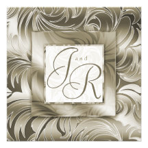 Elegant Wedding Invitation Leaf Floral Gold Taupe