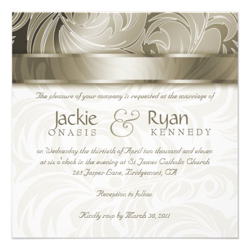 Elegant Wedding Invitation Leaf Floral Gold Taupe