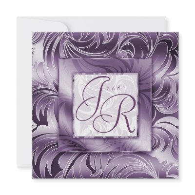 Elegant Wedding Invitation Leaf Floral Purple Silv (10-pack)