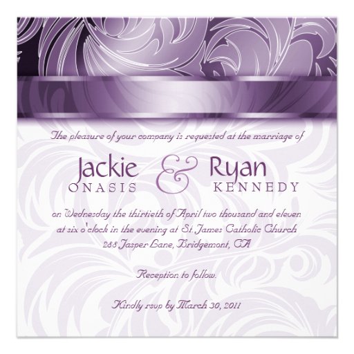 Elegant Wedding Invitation Leaf Floral Purple Silv