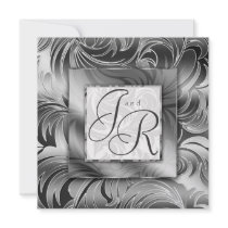 Elegant Wedding Invitation Leaf Floral Silver