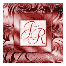 Elegant Wedding Invitation Leaf Floral Silver Red