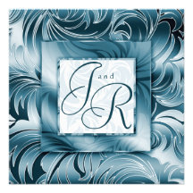 Elegant Wedding Invitation Leaf Floral Silver Teal