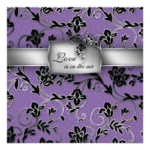 Elegant Wedding Invitation Silver Purple Floral