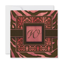 Elegant Wedding Invitation Zebra Damask Coral