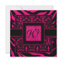 Elegant Wedding Invitation Zebra Damask Pink