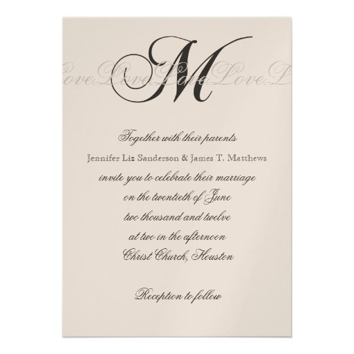 Elegant Wedding Invitations Monogram M Love
