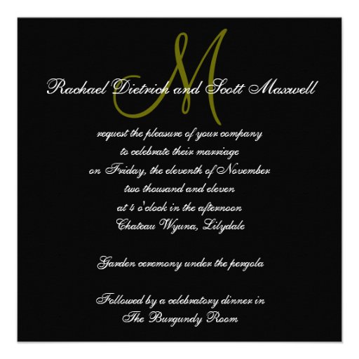Elegant Wedding Invitations Monogram Names Black