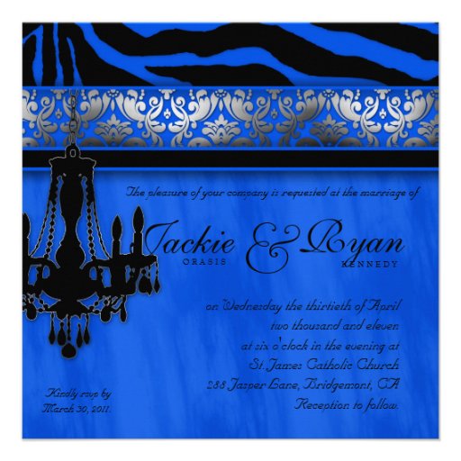Elegant Wedding Invite Chandelier Zebra Blue