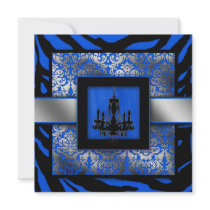 Elegant Wedding Invite Chandelier Zebra Blue