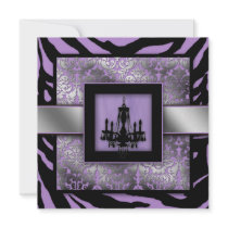 Elegant Wedding Invite Chandelier Zebra Purple