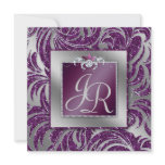 Elegant Wedding Invite Leaf Floral Purple Sparkle