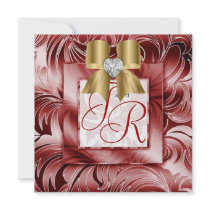 Elegant Wedding Invite Leaf Floral Silver Red Xmas