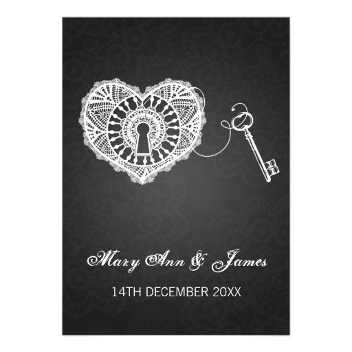 Elegant Wedding Key To My Heart Black Cards