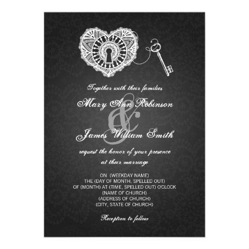 Elegant Wedding Key To My Heart Black Cards