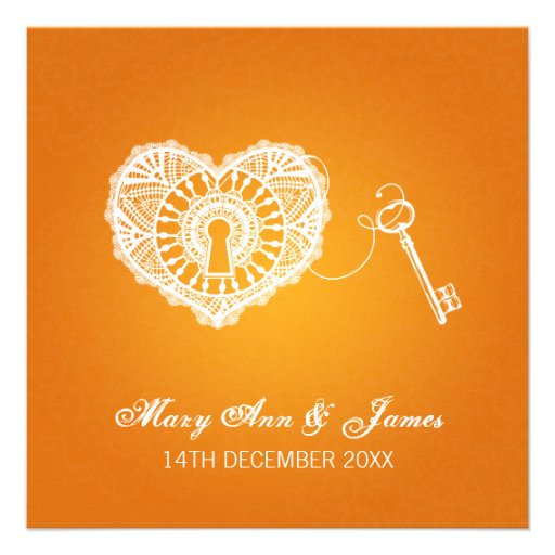 Elegant Wedding Key To My Heart Orange Invitations
