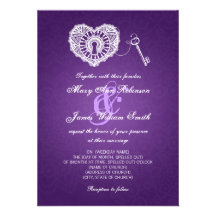 Elegant Wedding Key To My Heart Purple Custom Invite