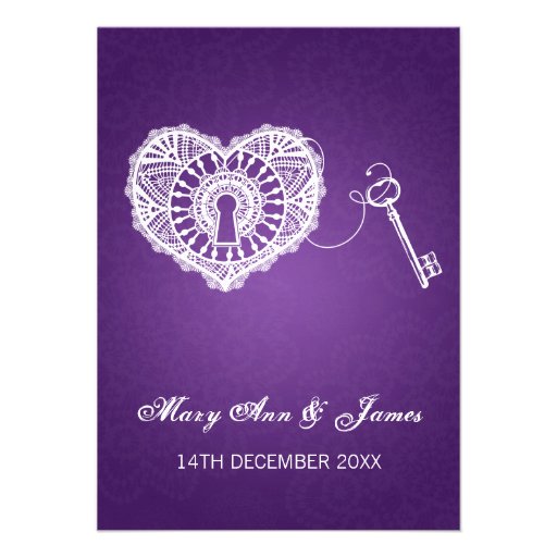 Elegant Wedding Key To My Heart Purple Custom Invite