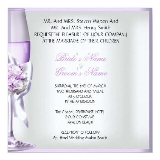 Elegant Wedding Lavender Purple Lilac Champagne 2 Invitations