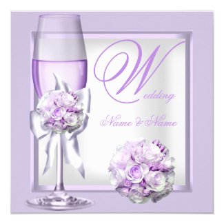 Elegant Wedding Lavender Purple Lilac Champagne 3 5.25" Square Invitation Card