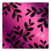 Elegant Wedding Leaves Pink Purple Black Custom Invites