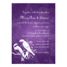 Elegant Wedding Love Birds Purple Custom Announcement