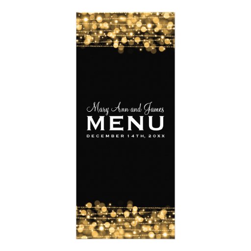 Elegant Wedding Menu Party Sparkles Gold Announcements