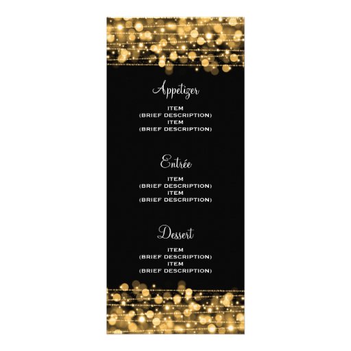Elegant Wedding Menu Party Sparkles Gold Announcements (front side)