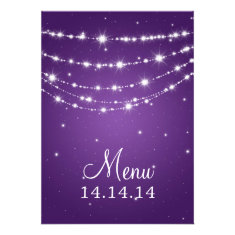 Elegant Wedding Menu Sparkling Chain Purple Personalized Invites