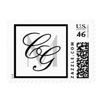 Elegant Wedding Monogram Black  & White Postage