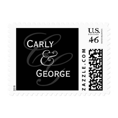 Elegant Wedding Monogram Names Black White Postage