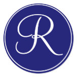 Elegant Wedding Monogram Navy White Labels Sticker