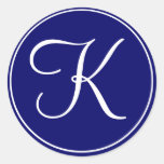Elegant Wedding Monogram Navy White Labels Round Sticker