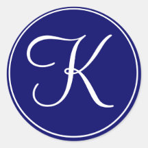 Elegant Wedding Monogram Navy White Labels Round Sticker