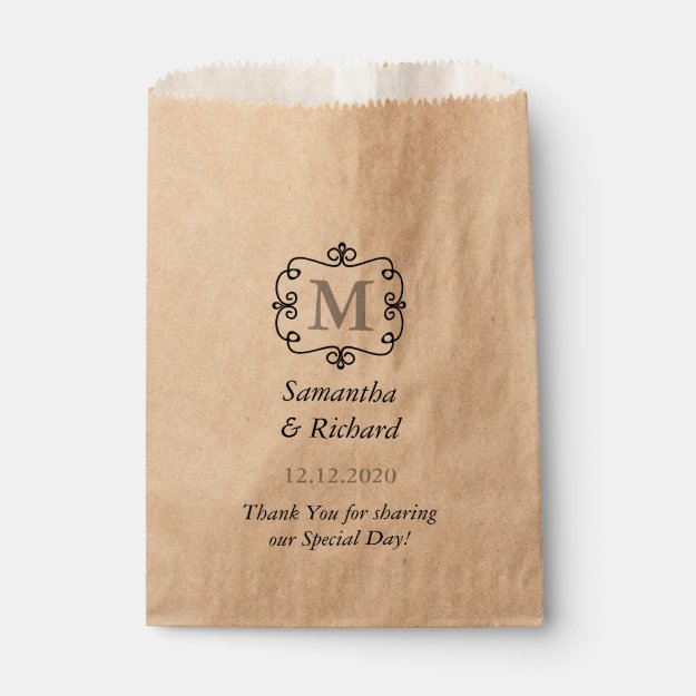 Elegant Wedding Monogram Thank You Favor Bag