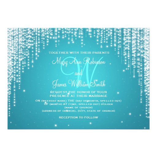 Elegant Wedding Night Dazzle Blue Personalized Invitations
