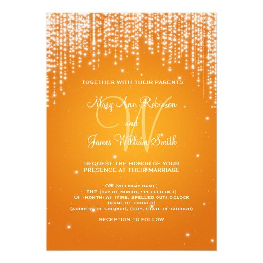 Elegant Wedding Night Dazzle Orange Invitations