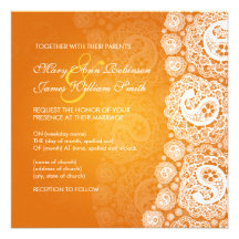 Elegant Wedding Paisley Lace Orange Personalized Invite