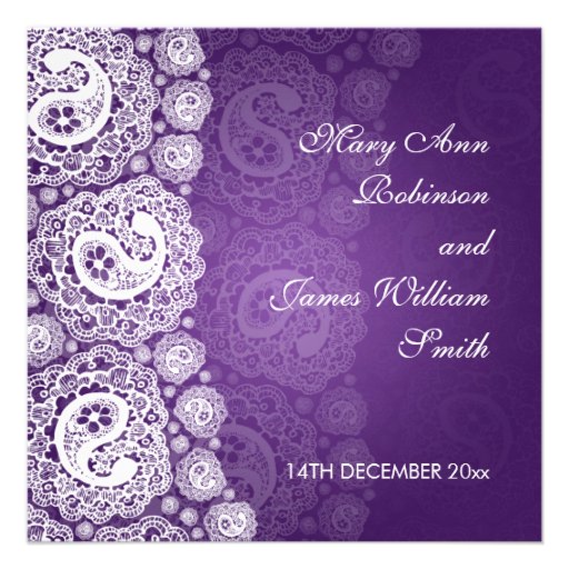 Elegant Wedding Paisley Lace Purple Invite