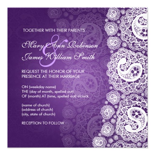 Elegant Wedding Paisley Lace Purple Invite