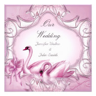 Elegant Wedding Pink Swans Bow Personalized Invite