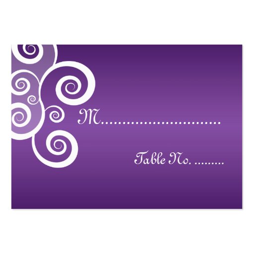 Elegant Wedding Placecards White Swirls Purple Business Card (front side)