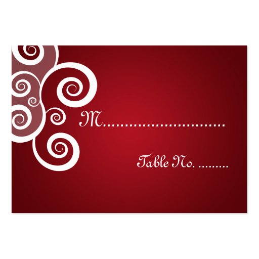 Elegant Wedding Placecards White Swirls Red Business Card Template (front side)