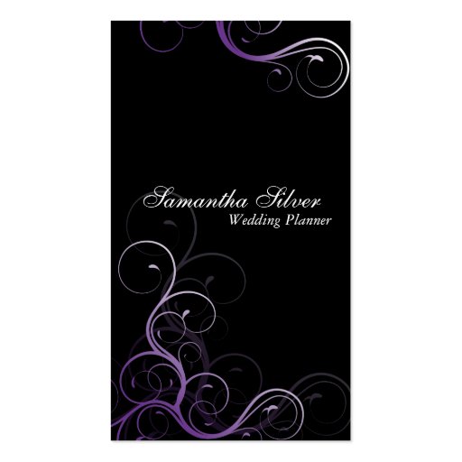 Elegant Wedding Planner Business Card Purple Swirl (front side)