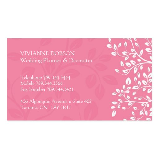 Elegant Wedding Planner Business Cards (back side)