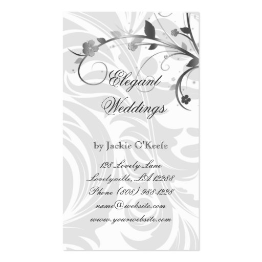 Elegant Wedding Planner Floral Leaf Silver Business Card Templates (back side)
