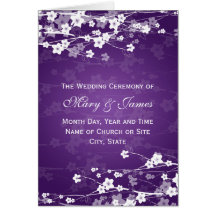 Elegant Wedding Program Cherry Blossom Purple Cards